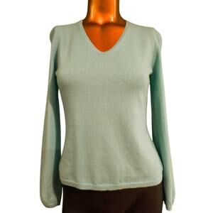 Ann Taylor Cashmere V-Neck Sweater, Light Aqua,, Sz S